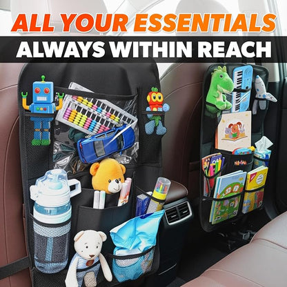 2 Pcs Backseat Car Organizer - Travel-Ready 23.4x16" Back Seat Car Organizer with 9 Large Pockets & Clear Tablet Holder, Made of Reliable Polyester with Long and Strong Straps - Easy to Attach & Clean