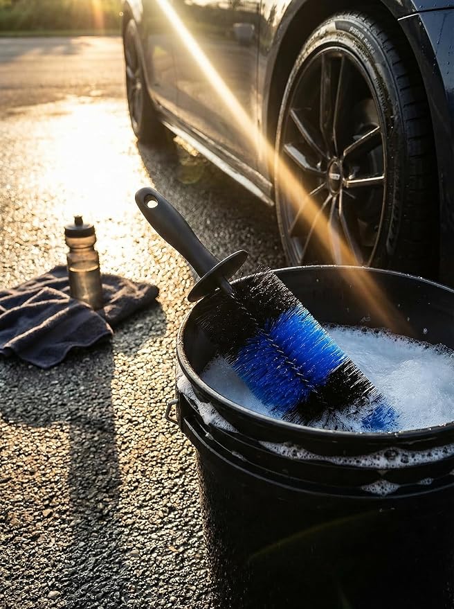 TAKAVU Master Wheel & Tire Brush, Easy Reach Wheel and Rim Detailing Brush Long Soft Bristle, Car Tire Brush, Wheel Scrub Brush, Multipurpose use for Wheels Rims Exhaust Tips Motorcycles (Blue)