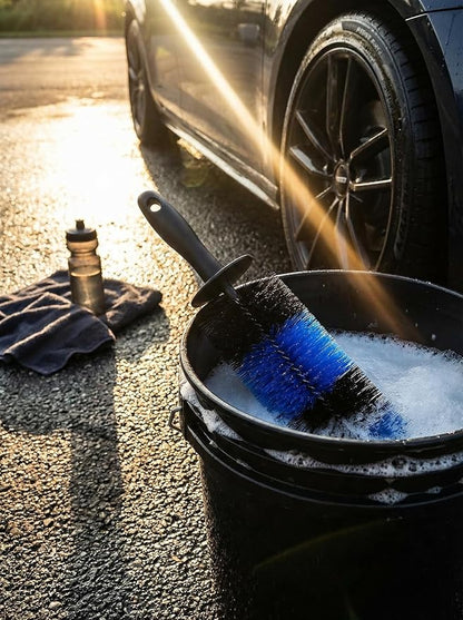 TAKAVU Master Wheel & Tire Brush, Easy Reach Wheel and Rim Detailing Brush Long Soft Bristle, Car Tire Brush, Wheel Scrub Brush, Multipurpose use for Wheels Rims Exhaust Tips Motorcycles (Blue)