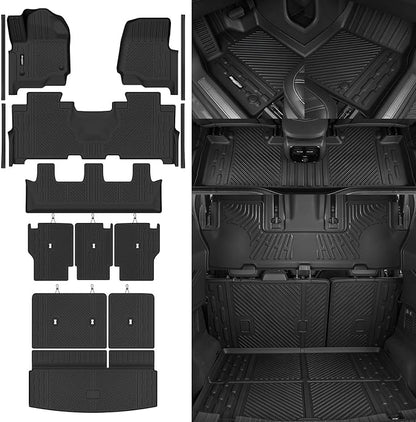 Floor Mats for 2018-2024 Ford Expedition 8 Seats/Bench Seats, Trunk Mat and 2nd/3rd Backrest Mat & Door Sill Guard All Weather TPE Protector for Ford Expedition Accessories