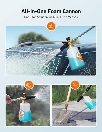 AstroAI Foam Cannon, Heavy Duty Car Foam Sprayer, Wide Metal Neck, Adjustable Thick Snow Foam Lance for Pressure Washer with 1/4" Quick Connector, Ideal for Various Cleaning Tasks, 1.5L Bottle