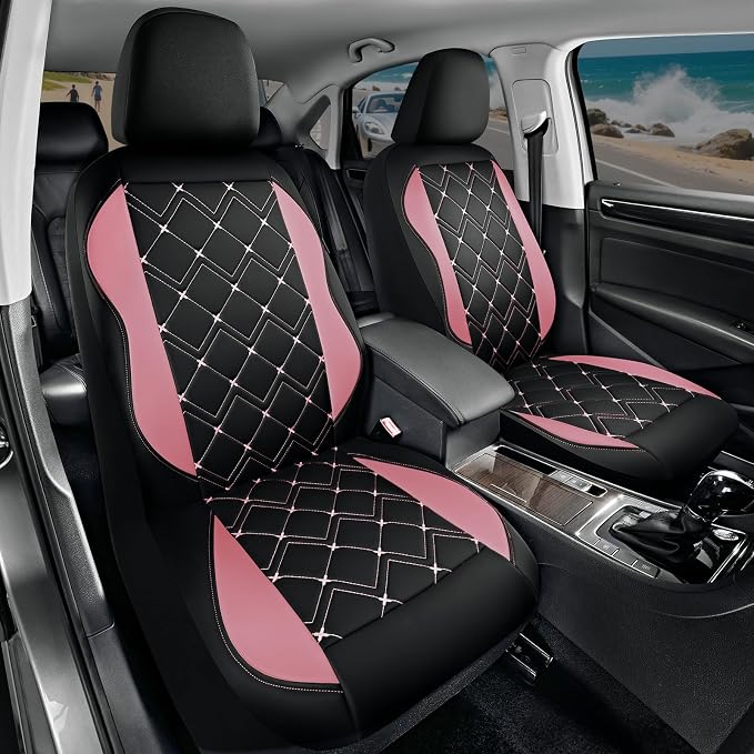 Road Comforts Seat Covers, Premium Leather Car Seat Covers Front Seat for Women Girls,Airbag Compatible, Automotive Seat Covers Universal Fit Most Cars,Vans,Truck,SUV