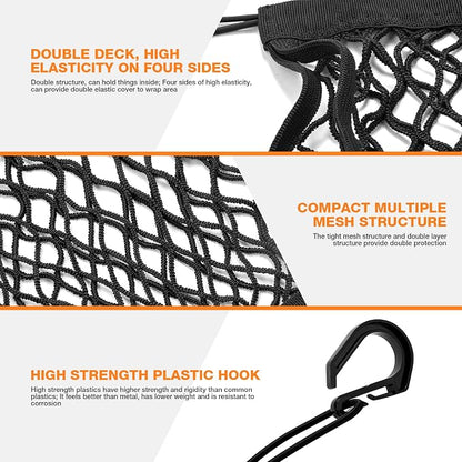 2PCS Upgrade Cargo Net for Motorcycle Helmet Storage, 10"X11" High-Elastic Double Layer Bungee Net with 8 Extra Strong Metal Hooks, Luggage Strap Rack Expansion Organizer Net for Motorbike Trike Cycle