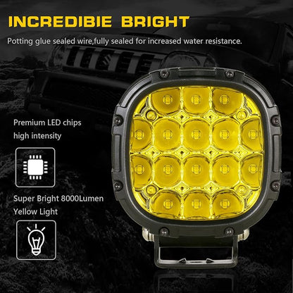 BIGLION.X 4 Inch Pair 160W 18800LM Amber Fog Lights Offroad Pods Super Bright Driving Spot With Wiring Harness IP68 12V 24V for Pickup Trucks SUV ATV UTV