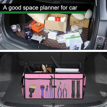 Femuar Car Trunk Organizer,Car Storage Organizer with 72L Large Capacity Waterproof Collapsible and 11 Pockets,Trunk Organizer for Car Suv/Jeep/Sedan, Large Size, Pink