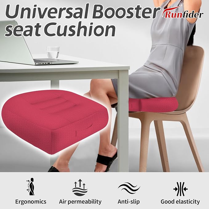 Car Booster Thick Height Adjustable Seat Cushion with Breathable Mesh Cover, Portable Seat Cushion for Driving, Office Chairs Wheelchairs Trucks SUV's and Home Use Pink