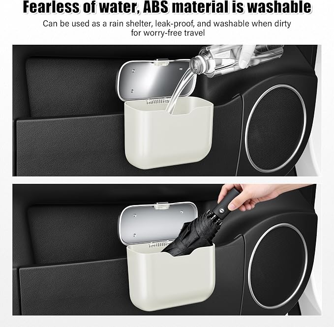 UYYE Car Trash Can, Car Garbage Bin with Lid & Handle - Leak-Proof Mini Trash Can for Car, Truck, SUV - Essential Car Accessories for Organization (White)