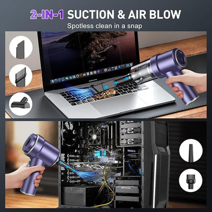KMM Handheld Car Vacuum Cleaner, 9000PA Vacuum Cleaner & Air Duster, 120W High Power Vacuum Portable Cordless, Hand Held Vacuum Rechargeable with Multi-Nozzles & LED Light for Home, Car, Office