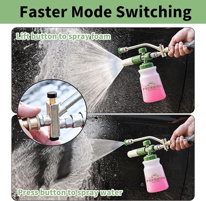FENG PAI Pressure Washer Foam Cannon with Dual-Connector Accessory & 7 Power Washer Sprayer Nozzles, Double Tip Attachment For Soap Cannon, 1/4" Quick Connect, 3600 PSI, White Bottle
