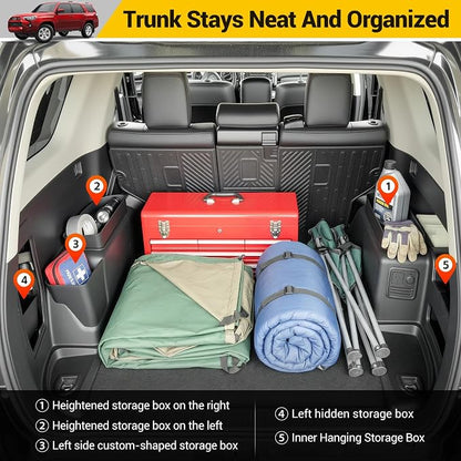 Rear Trunk Organizer for 2010-2024 Toyota 4Runner 5-Seat 2nd Row Without Speaker Accessories, Storage Bin Trunk Storage Box Cargo Tray for 10-24 4 Runner(5Pcs Trunk Organizer,Not for 7-Seat)