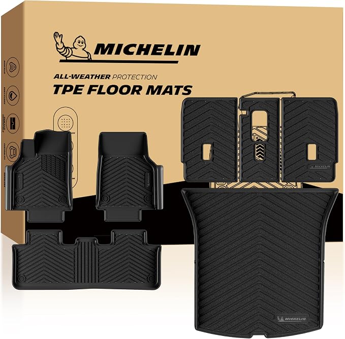 Michelin Vehicle Mat, All-Weather TPE Custom Fit Liner for Tesla Model Y 5 Seat Standard Floor Mats 2025-2027 (7 Piece), Not Fit Premium or Performance, Premier