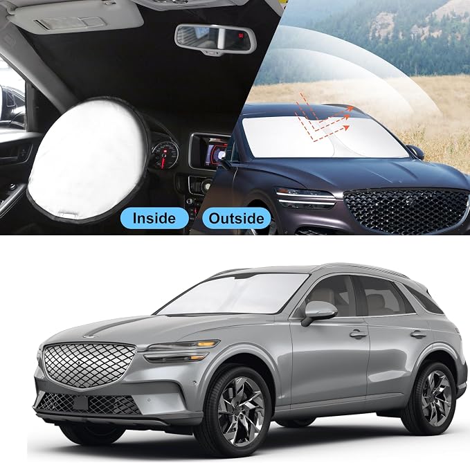TINGLU Sun Shade for Genesis GV70 2022-2025 2026 Accessories Windshield Sun Shade Window Shade UV Rays Protection Sun Visor Cover with Steering Wheel Sunshade Storage Bag