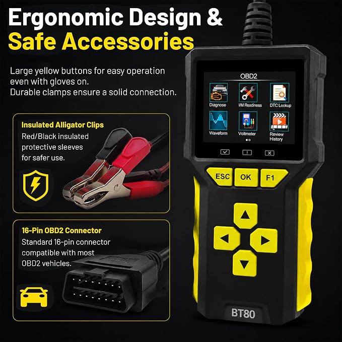 Car OBD2 Scanner Battery Tester 2 in 1 Code Reader Full OBDII Diagnosis 12/24V