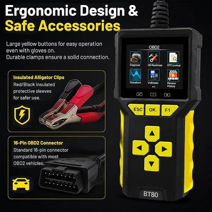 Car OBD2 Scanner Battery Tester 2 in 1 Code Reader Full OBDII Diagnosis 12/24V