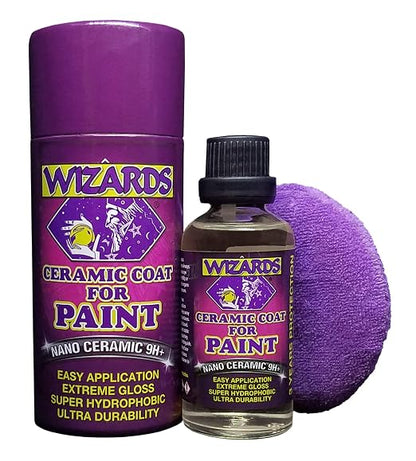 Wizards Ceramic 9H - 2 Piece Ceramic Coating for Detailing Supplies - Provides High Gloss, Luster, Shine and Protection for Vehicles - Versatile Car Scratch Remover for Auto Detailing - 50 ml