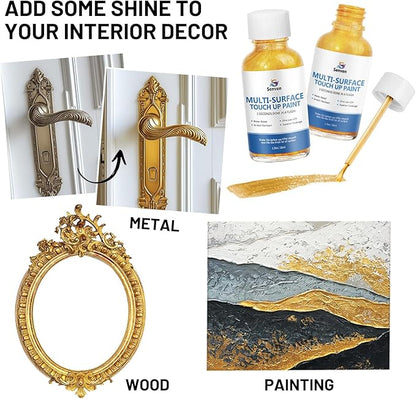 SENVEN Liquid Gold Leaf Paint High Gloss Multi Surface Rich Gold Paint for Metal, Wood, Plastic, Canvas, Appliance, Furniture Scratch Repair & Art Handcrafts 30ml/1.5oz Fast Drying Acrylic Metallic Finish