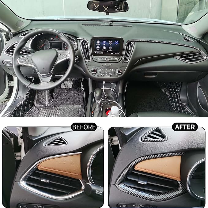 Car Center Console Air Conditioning Air Vent Outlet Trim Cover Kit for Chevrolet Chevy Malibu 2016-2024, ABS Dashboard Side A/C Air Vent Frame Panel Protective Cover Interior Decorative Accessories