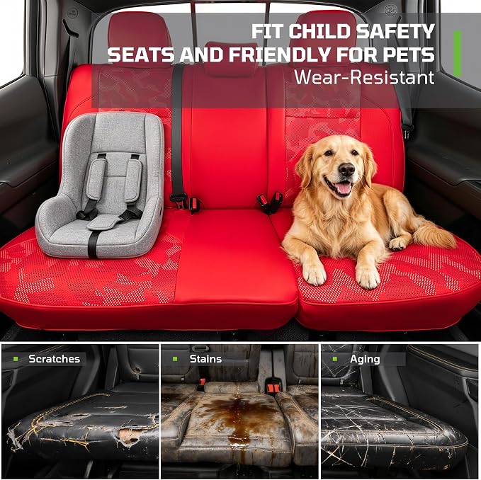 Car Seat Covers Fit for Toyota Tacoma 2016-2023,Full Coverage Faux Leather Car Seat Covers Full Set,Custom Waterproof Breathable Car Seat Protector Front Seat and Back Seat Covers for Cars(Red)