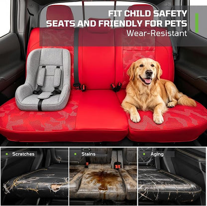 Car Seat Covers Fit for Toyota Tacoma 2016-2023,Full Coverage Faux Leather Car Seat Covers Full Set,Custom Waterproof Breathable Car Seat Protector Front Seat and Back Seat Covers for Cars(Red)