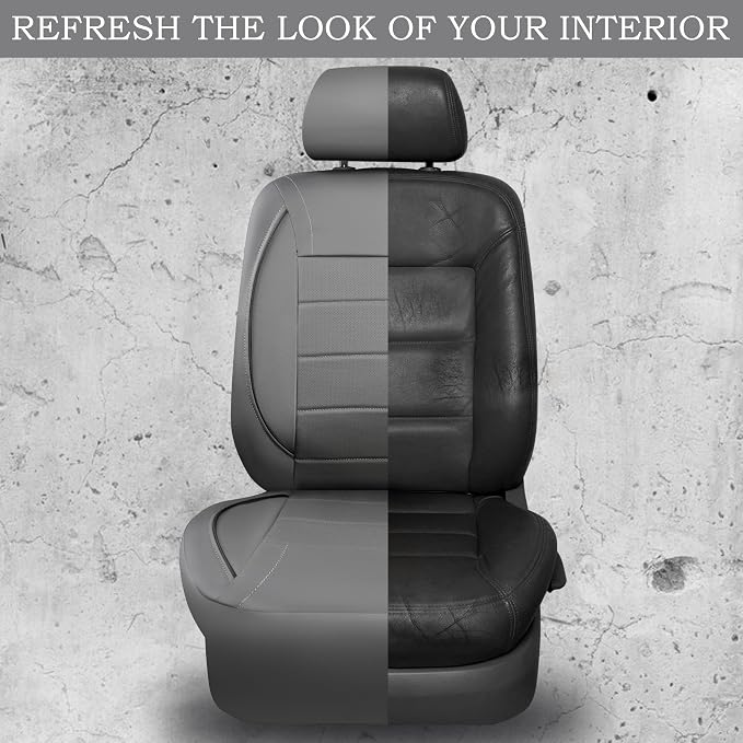 CAR PASS Piping Faux Leather Car Seat Cover Full Set,Grey Breathable Leather Seat Covers for Cars, Airbag Compatible,Universal Fit for SUVs,Van,Sedans,Small Trucks (Full Set, All Gray)