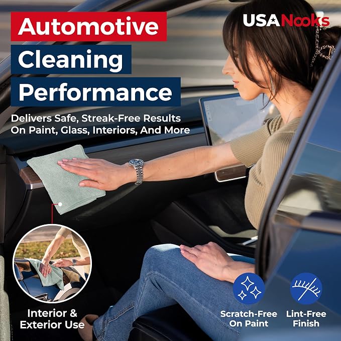 USANOOKS Microfiber Cleaning Cloth - Sea Green - 12Pcs (12.5x12.5 inch) High Performance - 1200 Washes, Ultra Absorbent Car Towel Traps Grime & Liquid for Streak-Free Mirror Shine - car Washing Cloth