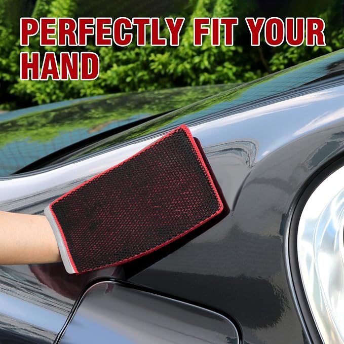 Tidy Monster 2 Pack Clay Bar Mitt for Car Detailing, Medium Grade Auto Magic Clay Towel, Scratch-Free and Paint Safe, for Cleaning Polishing Detailing Cars Paint, Glass, Wheels (Red)