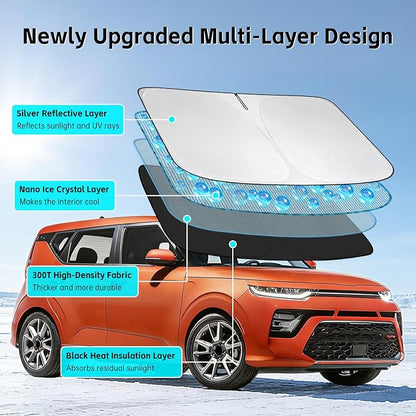 Windshield Sunshade for Kia Soul 2010-2026 Sun Shade 300T Front Window Shade Blocks UV Rays Custom Fit GLA Windshield Cover Foldable Keep Cool