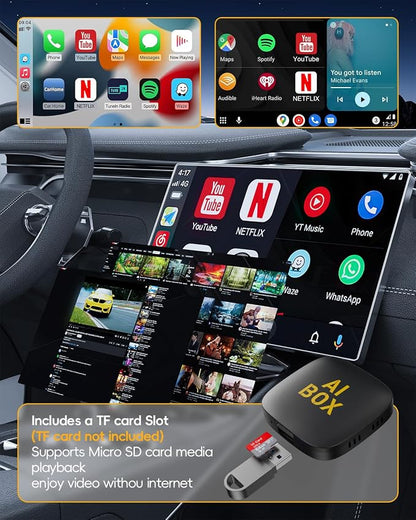 Opluz Wireless CarPlay and Android Auto Adapter 2 in1 Support Netflix/YouTube AI Box Lite for Factory Wired CarPlay Cars with U Disk/TF Card Magic Link CarPlay Ai Box Convert Wireless CarPlay Dongle