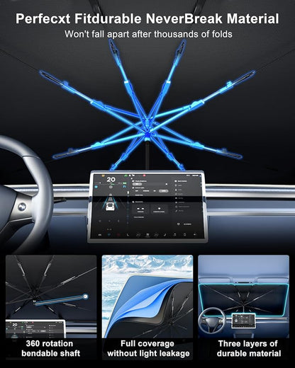 helloleiboo Custom Fit Toyota Tacoma Windshield Sun Shade Umbrella, Foldable 5-Layer Vinyl Coating, Reflective Heat and UV Protection