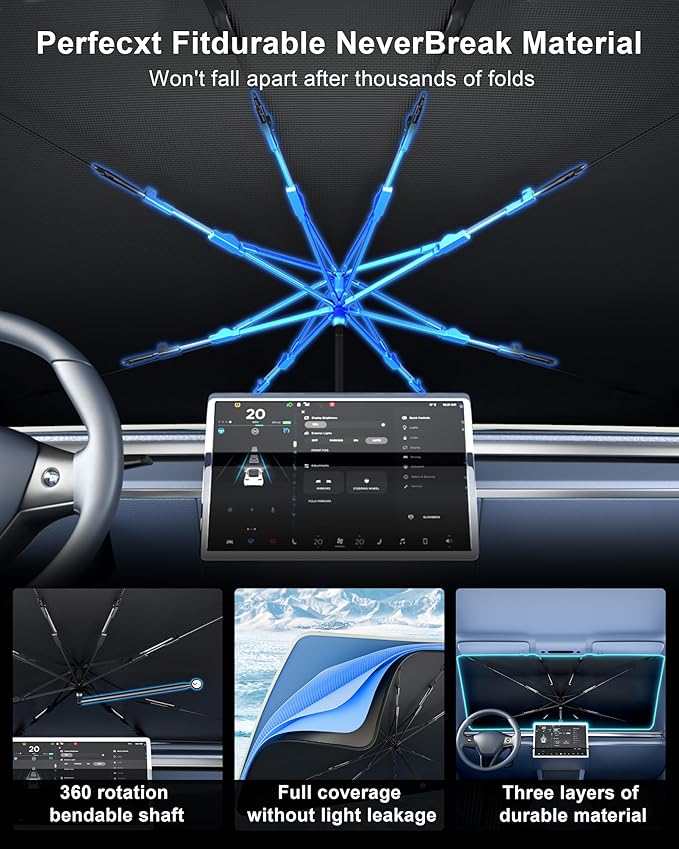 helloleiboo Custom Fit Toyota RAV4 Windshield Sun Shade Umbrella,Foldable 5-Layer Vinyl Coating, Reflective Heat and UV Protection