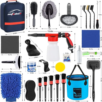 42Pcs Car Wash Detailing Kit Cleaning Set with Foam Gun Sprayer, Long-Handle Brush, Collapsible Bucket, Large Wash Mitt, Towels, Complete Interior & Exterior Car Washing Supply Set (Blue)