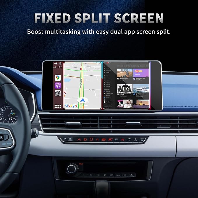 VNILRGLE 4-in-1 Wireless CarPlay Adapter & Android Car Wireless Adapter, Compatible with Streaming Services Like Netflix and YouTube, Split-Screen and Mirroring Functions(Silver)