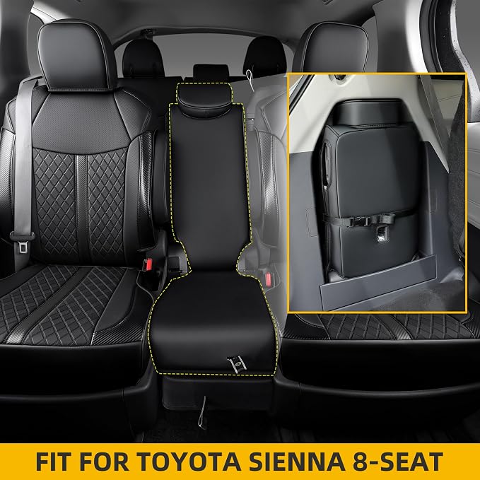 Custom Fit Sienna Seat Covers for 2021-2026 Toyota Sienna LE XLE 8-Seat, Waterproof Faux Leather Full Set Airbag Compatible 3-Row Car Seat Protectors (Black)