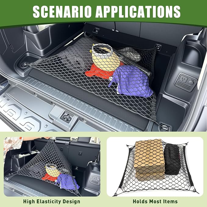 Trunk Cargo Net for 2010-2024 Toyota 4Runner 2 Row Model Only, Trunk Organizer Luggage Net Anti-Slip Rear Mesh Cargo Netting for 4 Runner SUV Accessories(Floor Style)