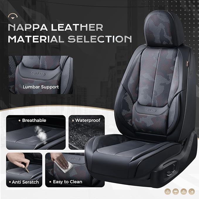 Coverado Seat Covers, Car Seat Covers Full Set, Leather Seat Covers for Cars, Car Seat Protector, Black Car Seat Covers Front Seats and Back Seats Universal Fit for Most Cars Camo