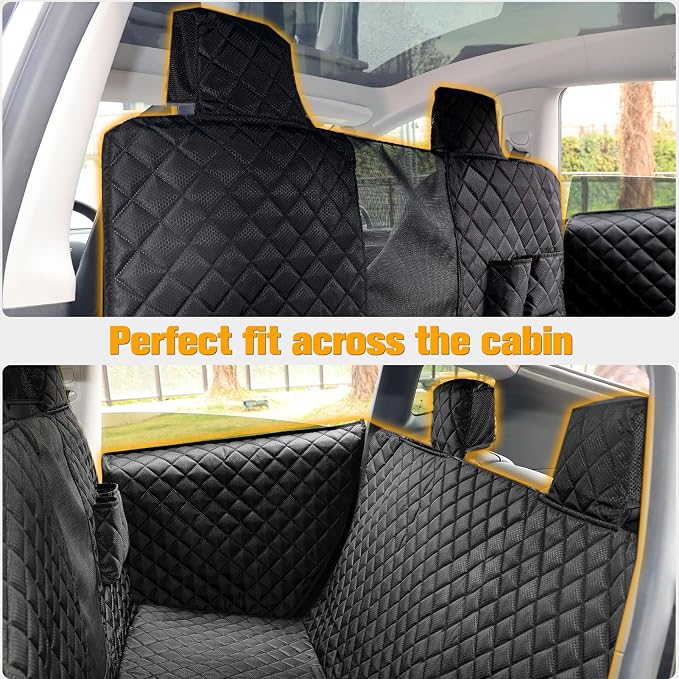 PETICON Dog Seat Covers for Tesla Model 3 & Y Back Seat with 2 Pack Door Protectors, 100% Waterproof Dog Hammock for Tesla with Mesh Window & Headrest Protection Prevents Scratches and Scuffs