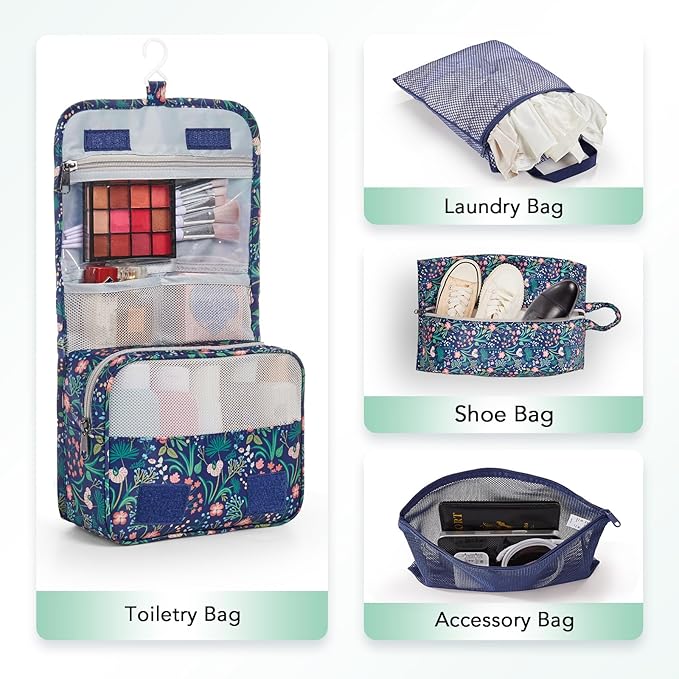 OlarHike 8 Set Compression Packing Cubes for Travel Essentials,Compressible Expandable Space Saver Bags for Organizing Clothes,Luggage Garment Bags with Over 1000 pcs Mesh Holes(Dark Blue Floral)