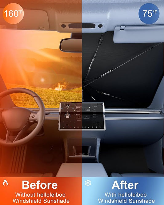 helloleiboo Custom Fit Toyota Tacoma Windshield Sun Shade Umbrella, Foldable 5-Layer Vinyl Coating, Reflective Heat and UV Protection