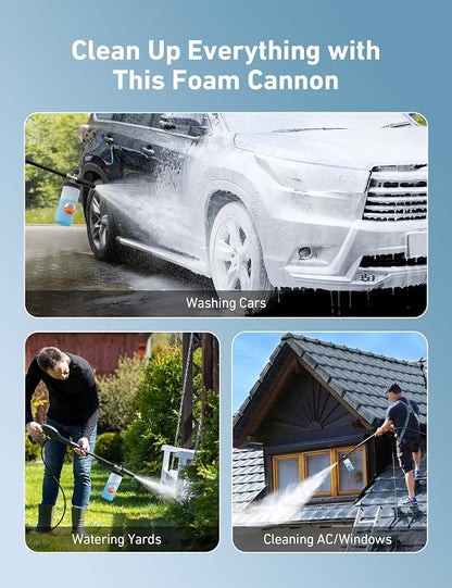 AstroAI Foam Cannon for Pressure Washer, Wide Neck Car Wash Foam Sprayer with 1/4" Quick Connect Plug, Adjustable Nozzle Dense Foam, Detailing Accessories for Cars, Bikes & Home Cleaning, 1 Liter