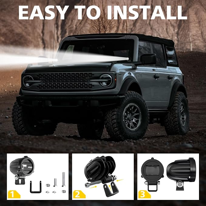 4WDKING 2" Motorcycle Accessories 20W Spot Driving Light Waterproof Off-Road Work Lamp for Motorcycle, ATV, UTV, Dirt Bike, 4x4 Pickup Truck, Boat, Trailer （2PCS）