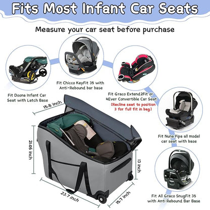SCTEL Car Seat Bags for Air Travel Fit Chicco Keyfit 35 and Anti-rebound Bar Base, Fit Doona Car Seat Stroller and Base, Nuna Pipa Travel Bag, Infant Car Seat Bag, Doona Travel Bag