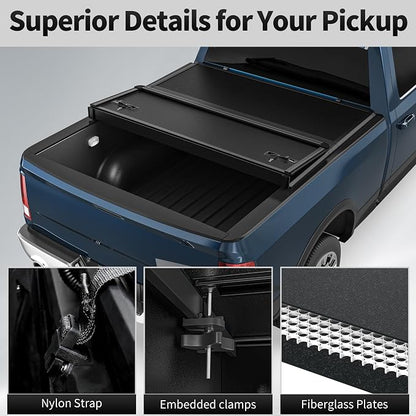 OEDRO FRP Hard Tri-fold Tonneau Cover Fits for Chevy Silverado 1500 & GMC Sierra 1500 2014-2018 New Body Style 5.8ft Bed w/o Multi-Flex Tailgate, Weather-Resistant