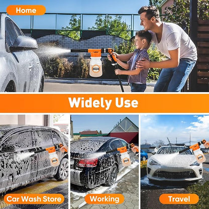 16 IN 1 Car Wash Foam Gun, Foam Cannon,Adjustable Hose Wash Sprayer with 2.5 to 6 Bars Foam Blaster,Wash Mitten &Towel,Suitable for Car Cleaning and Garden Use with 1/2” Quick Connector