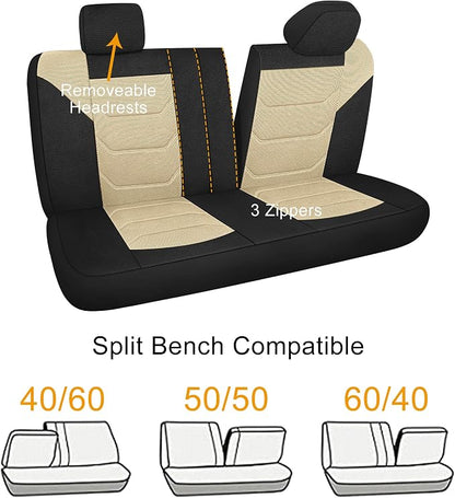 Pariiaotin 3D Air Mesh Car Seat Cover Full Sets Washable and Breathable Premium Cloth Automotive Vehicle Seat Covers for Cars Interior, Universal Fit for Most Cars, Sedan, Truck, SUV(Black/Beige)