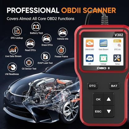 OBD2 Scanner with Battery Tester - Vehicle Code Reader for Check Engine Light, Plug and Play, Car Scanner Diagnostic Tool for All OBDII Vehicles After 1996