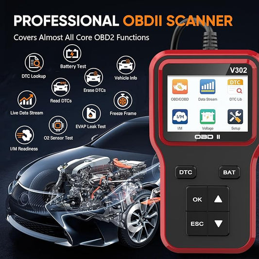 OBD2 Scanner with Battery Tester - Vehicle Code Reader for Check Engine Light, Plug and Play, Car Scanner Diagnostic Tool for All OBDII Vehicles After 1996