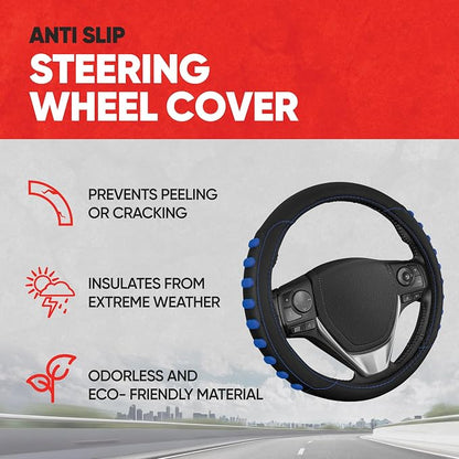 Motor Trend FlexGrip Blue Steering Wheel Cover for Cars – Standard 15 inch Car Steering Wheel Cover, Steering Wheel Protector for Auto Truck Van SUV