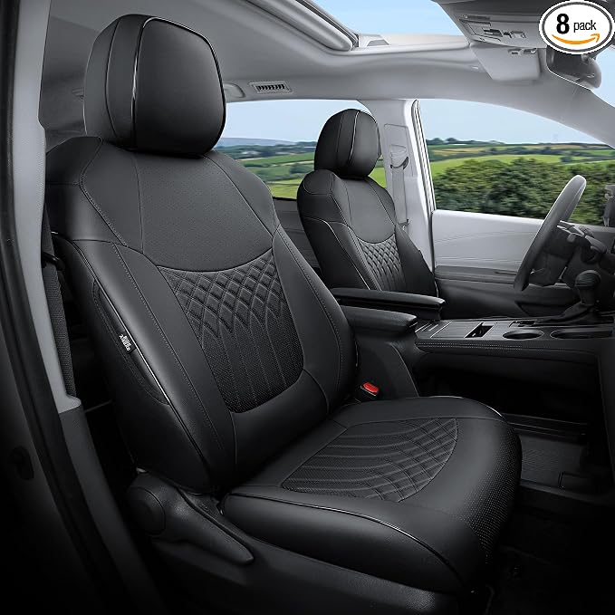 Customized for Toyota Sienna Seat Covers 2021-2026 Sienna 8 Seats 3 Row, Leather Car Seat Covers Waterproof Seat Covers Full Set for Cars, Car Seat Protectors, Airbag Compatible(Black)