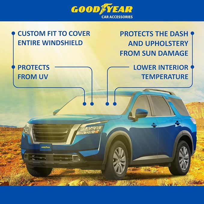 Goodyear Foldable Windshield Sunshade for Nissan Pathfinder 2022-2026, SUV car Accessories, Sunshade Cover, Sun Shade Car Windshield, Window Sun Blocker - GY008343