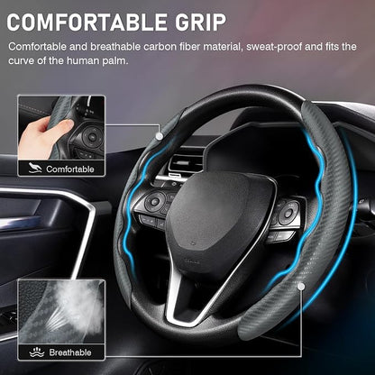 Cartist Steering Wheel Cover, Carbon Fiber Steering Wheel Cover for Men/Women, Anti-Slip, Comfortable Grip, Durable, Universal for 99% Car Interior Accessories (Dark Gray)